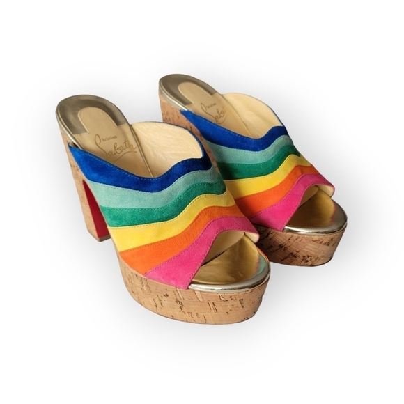 Christian Louboutin O Sister Rainbow Suede Platform Heel Slide Pumps 35 US 5 - Picture 10 of 17